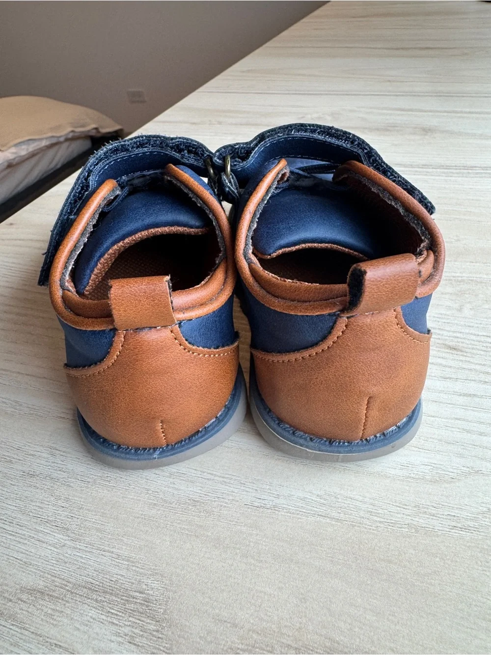 Dream Pairs Navy and Brown Kids Dress Shoe with Hook-and-Loop Strap